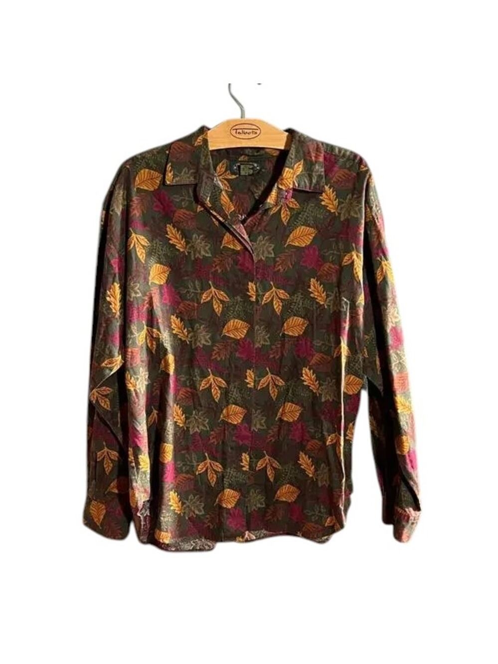 Charter Club Classic Autumn Leaf Button Down Blouse Size 14 Cotton